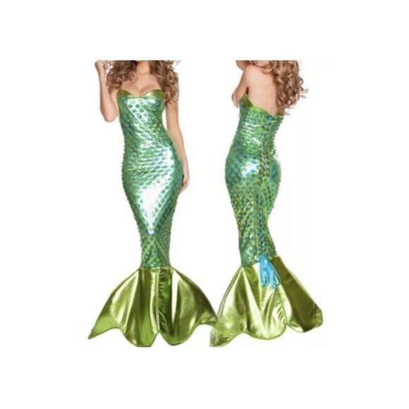 NEW Sexy Mermaid Halloween Costume Womens Small Cosplay Metallic Green Blue - Picture 1 of 3